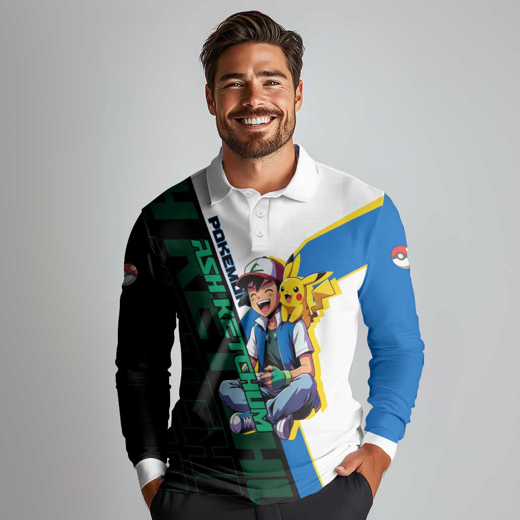 Ash & Pikachu Poké Long Sleeve Polo Shirt Vibrant Anime Character Style