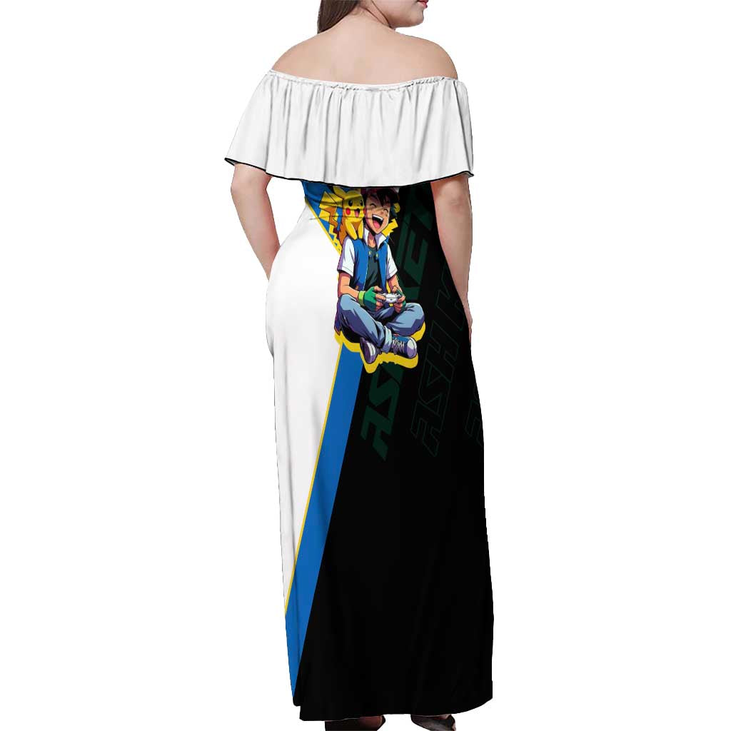 Ash & Pikachu Poké Off Shoulder Maxi Dress Vibrant Anime Character Style