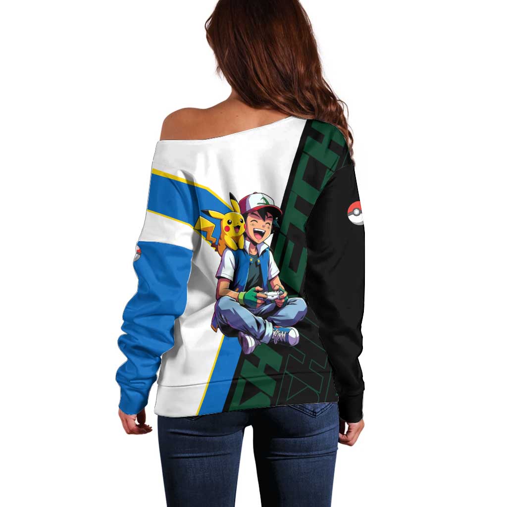Ash & Pikachu Poké Off Shoulder Sweater Vibrant Anime Character Style