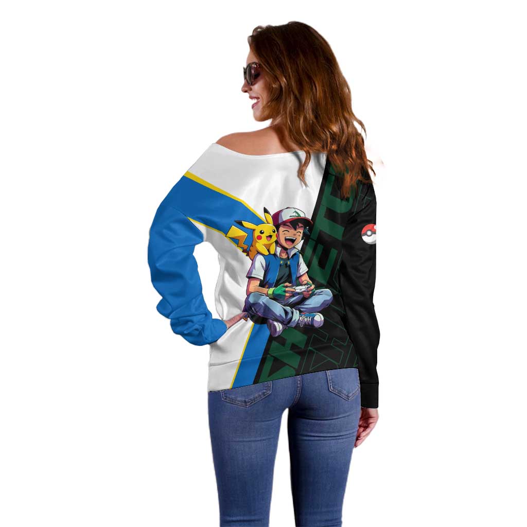 Ash & Pikachu Poké Off Shoulder Sweater Vibrant Anime Character Style
