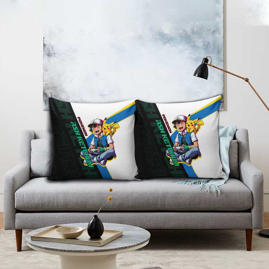 Ash & Pikachu Poké Pillow Cover Vibrant Anime Character Style