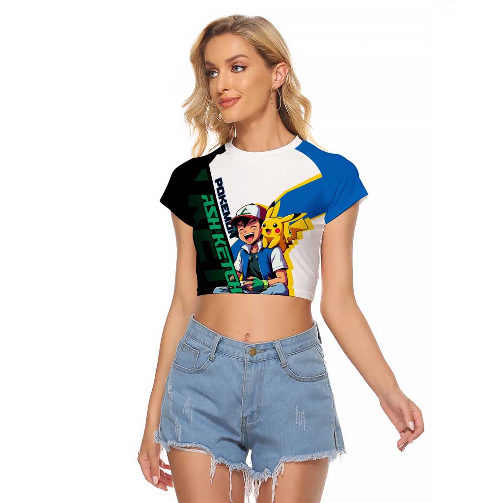 Ash & Pikachu Poké Raglan Cropped T Shirt Vibrant Anime Character Style
