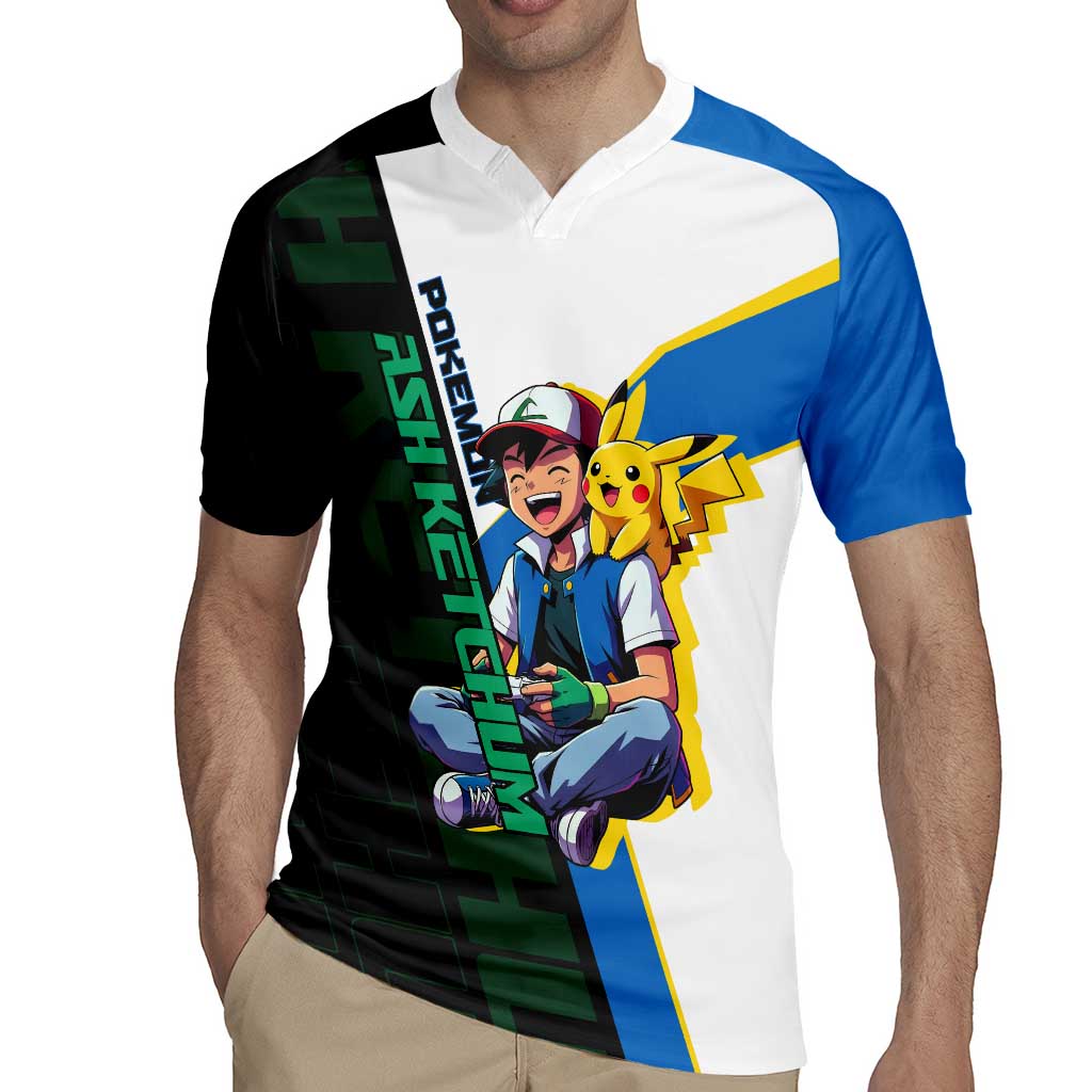 Ash & Pikachu Poké Rugby Jersey Vibrant Anime Character Style
