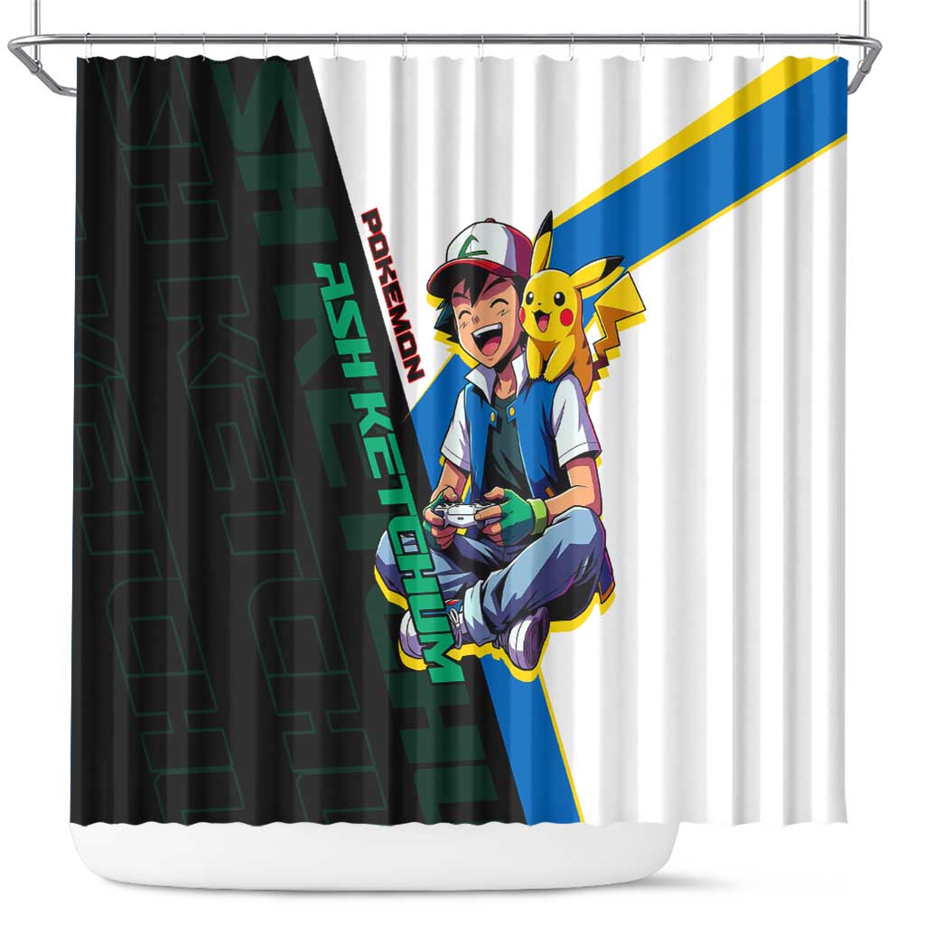 Ash & Pikachu Poké Shower Curtain Vibrant Anime Character Style