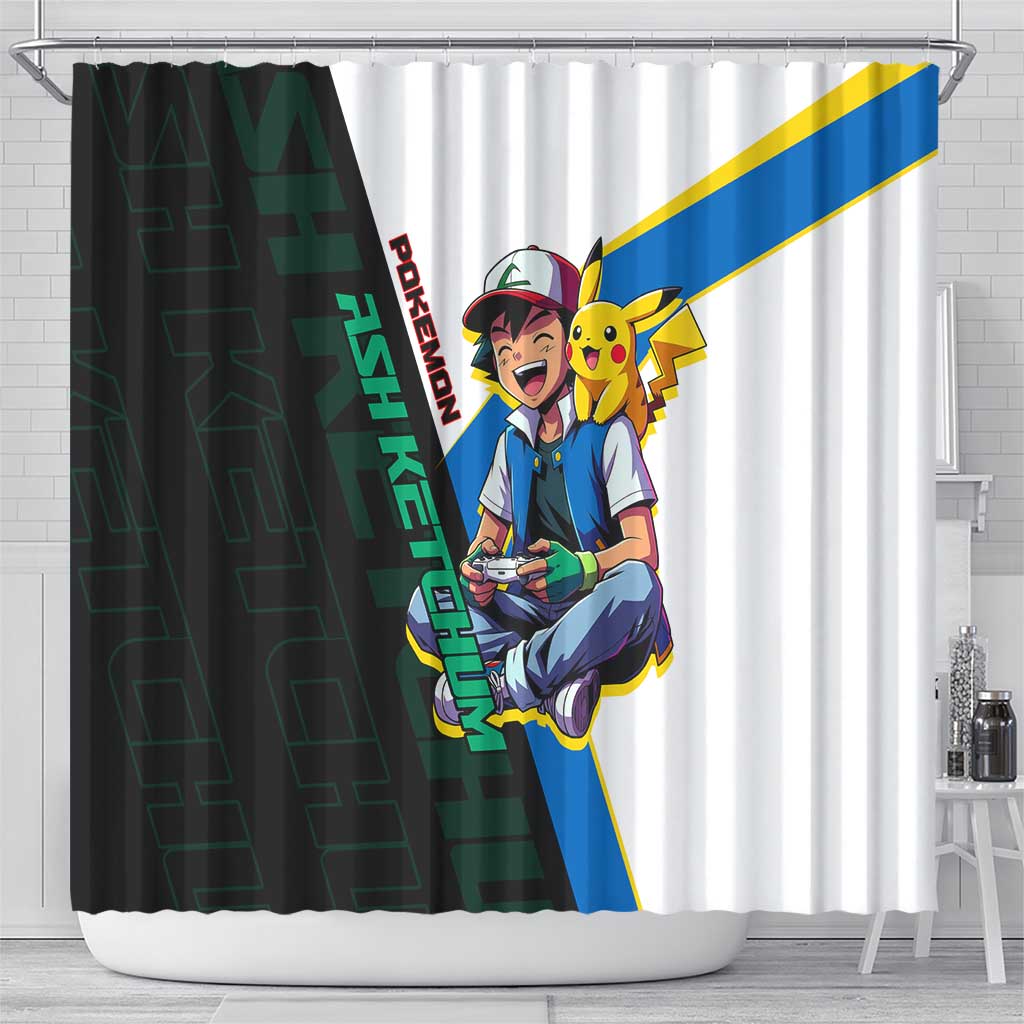 Ash & Pikachu Poké Shower Curtain Vibrant Anime Character Style