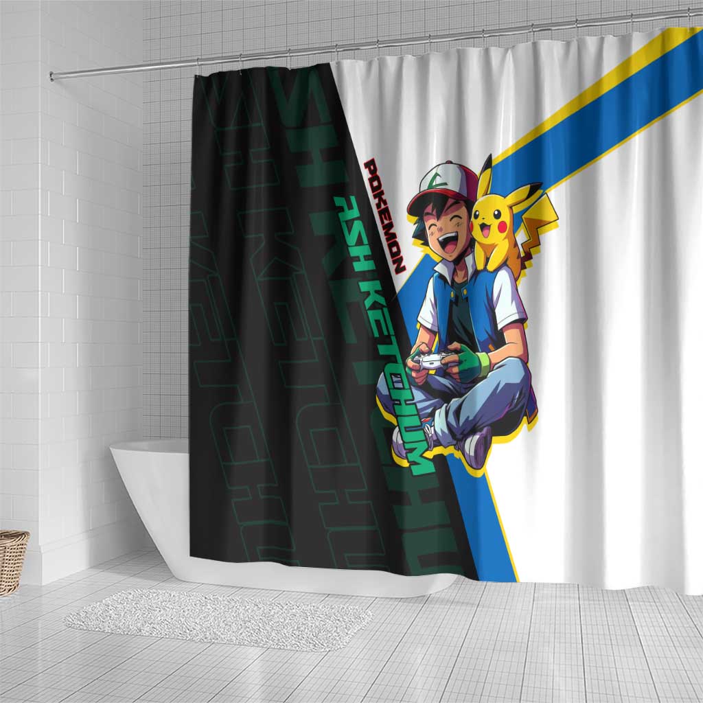 Ash & Pikachu Poké Shower Curtain Vibrant Anime Character Style