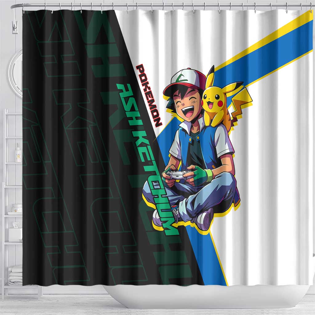 Ash & Pikachu Poké Shower Curtain Vibrant Anime Character Style