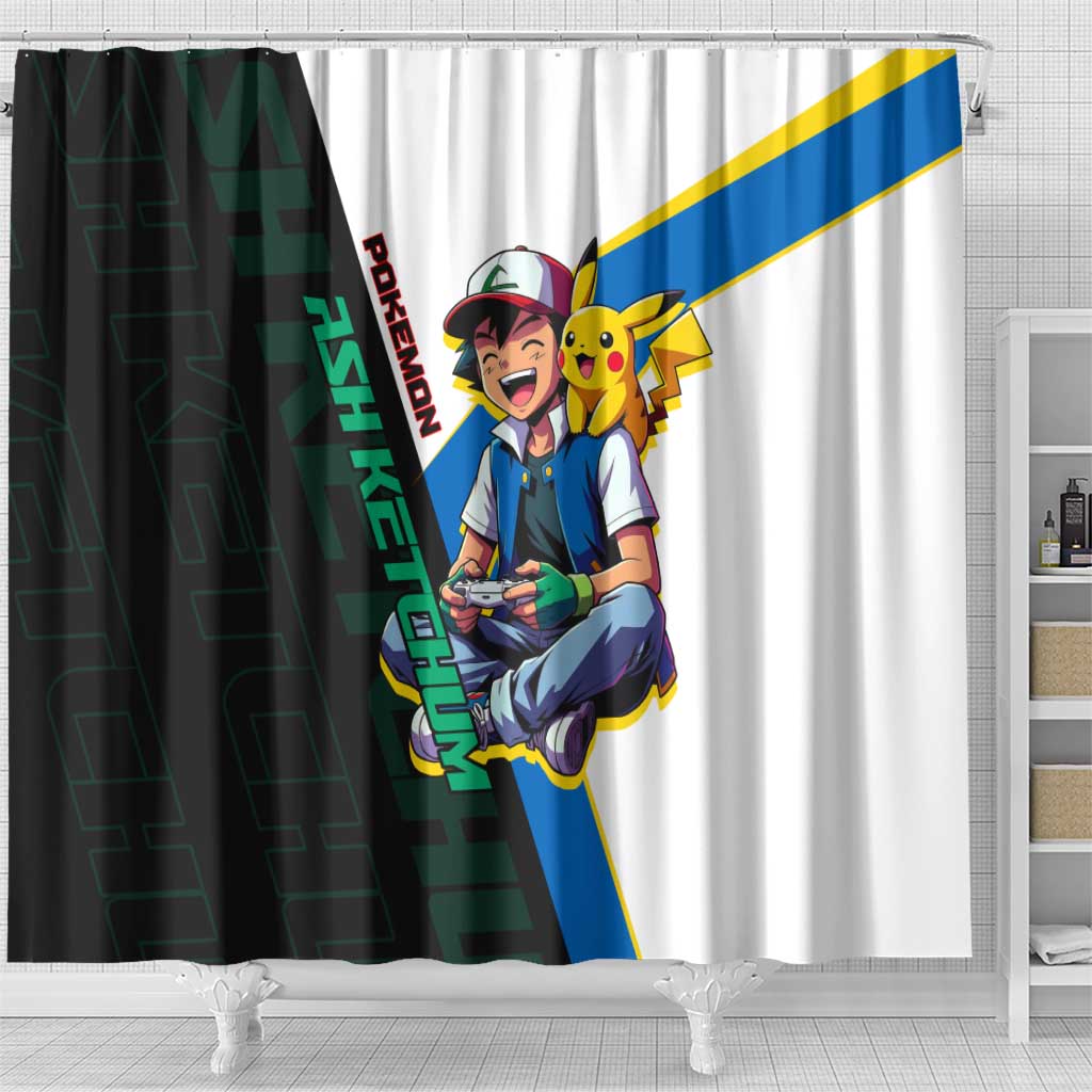 Ash & Pikachu Poké Shower Curtain Vibrant Anime Character Style