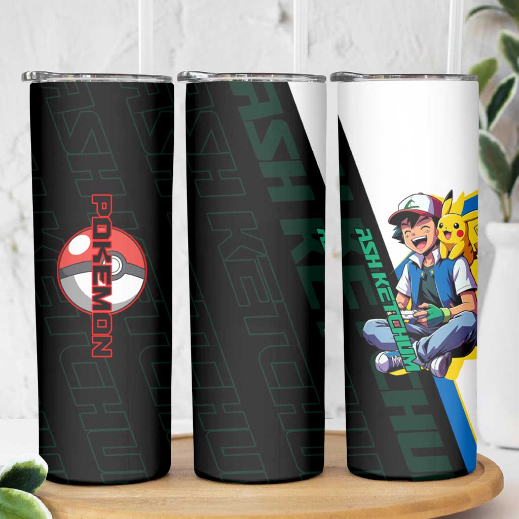 Ash & Pikachu Poké Skinny Tumbler Vibrant Anime Character Style