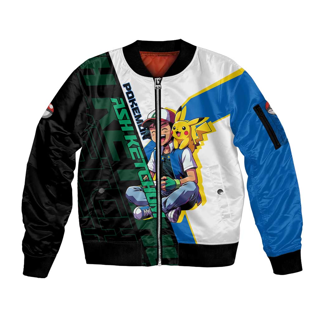Ash & Pikachu Poké Sleeve Zip Bomber Jacket Vibrant Anime Character Style