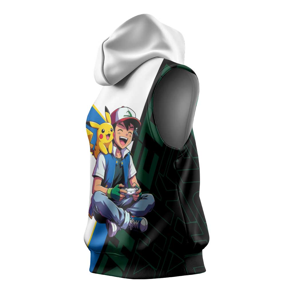 Ash & Pikachu Poké Sleeveless Hoodie Vibrant Anime Character Style