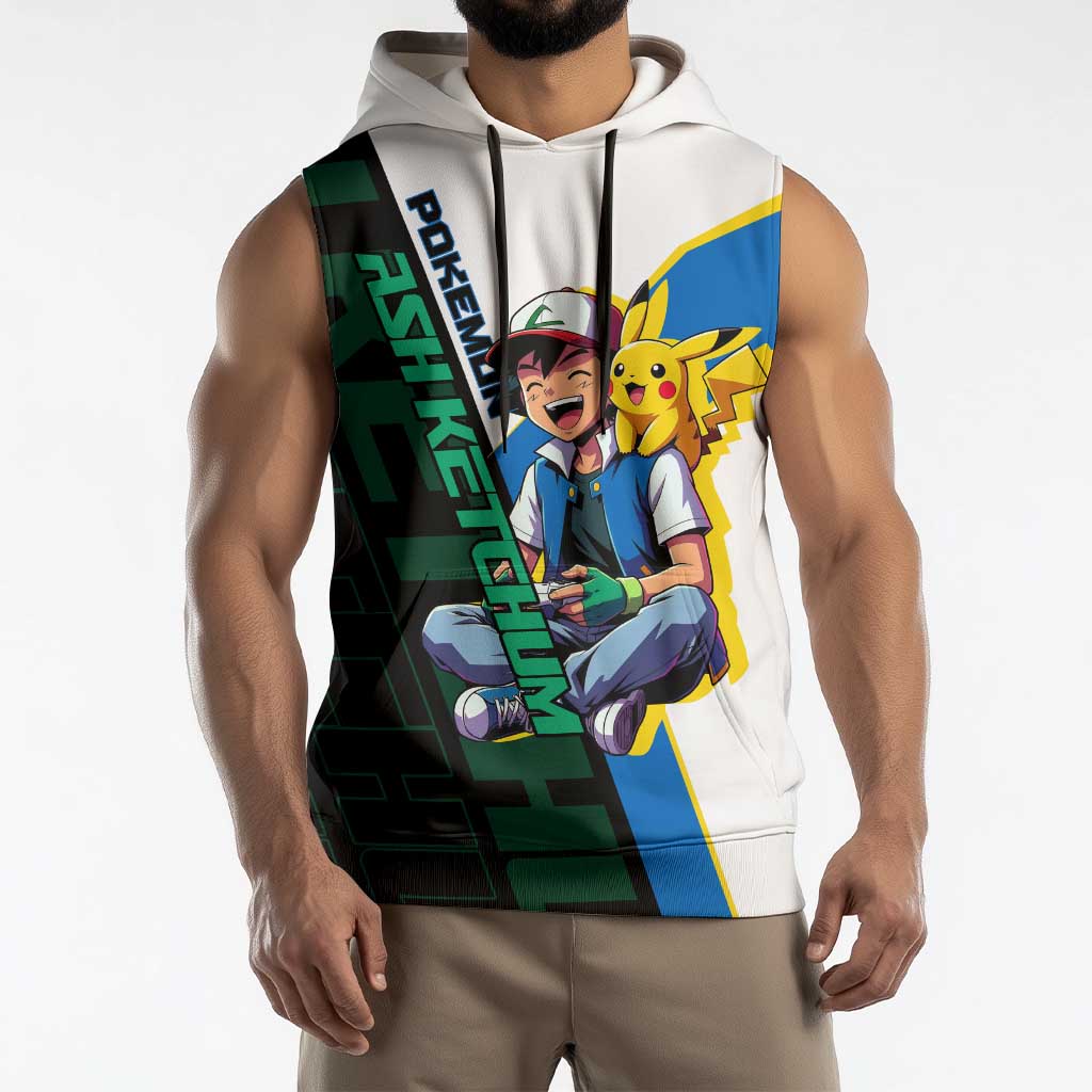 Ash & Pikachu Poké Sleeveless Hoodie Vibrant Anime Character Style
