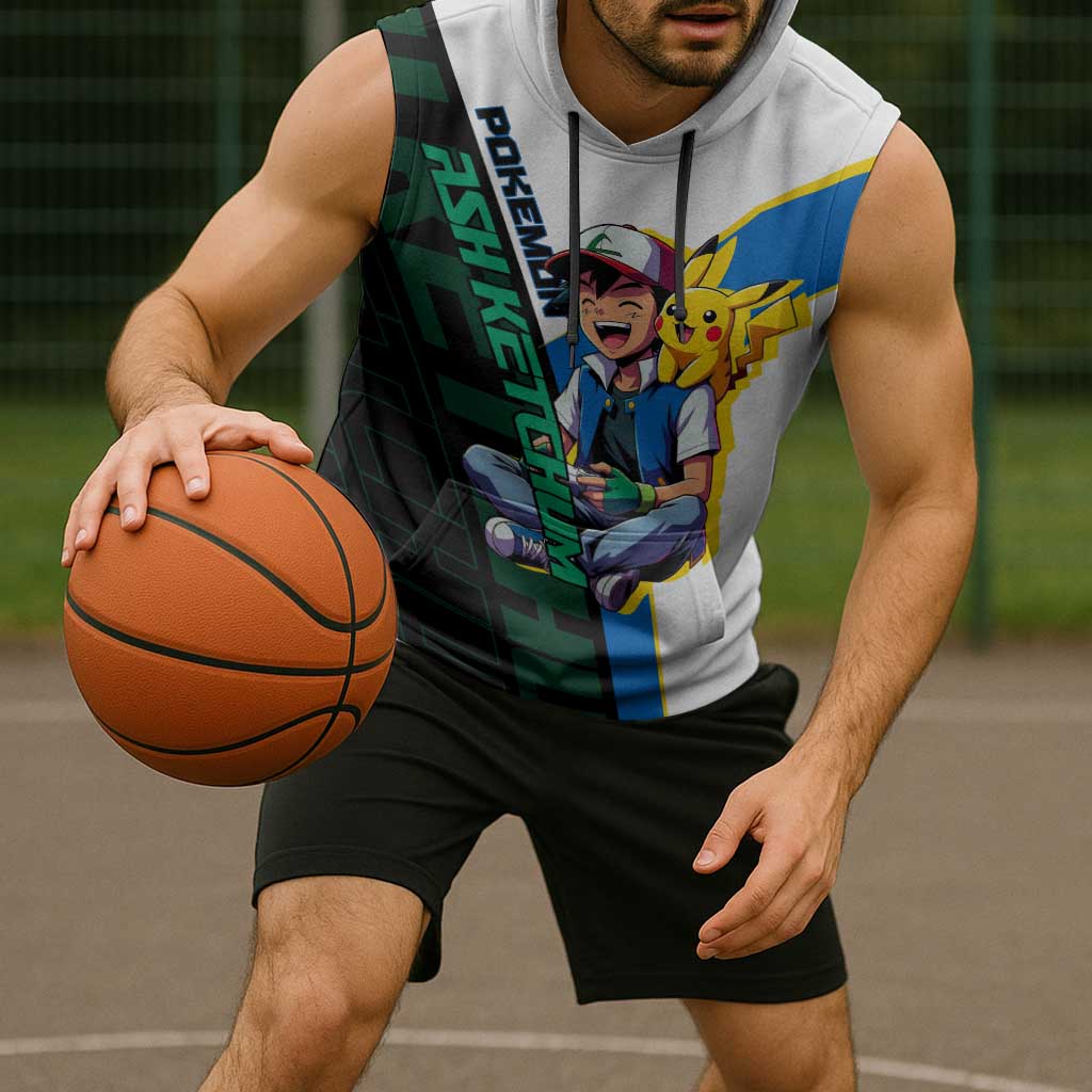 Ash & Pikachu Poké Sleeveless Hoodie Vibrant Anime Character Style