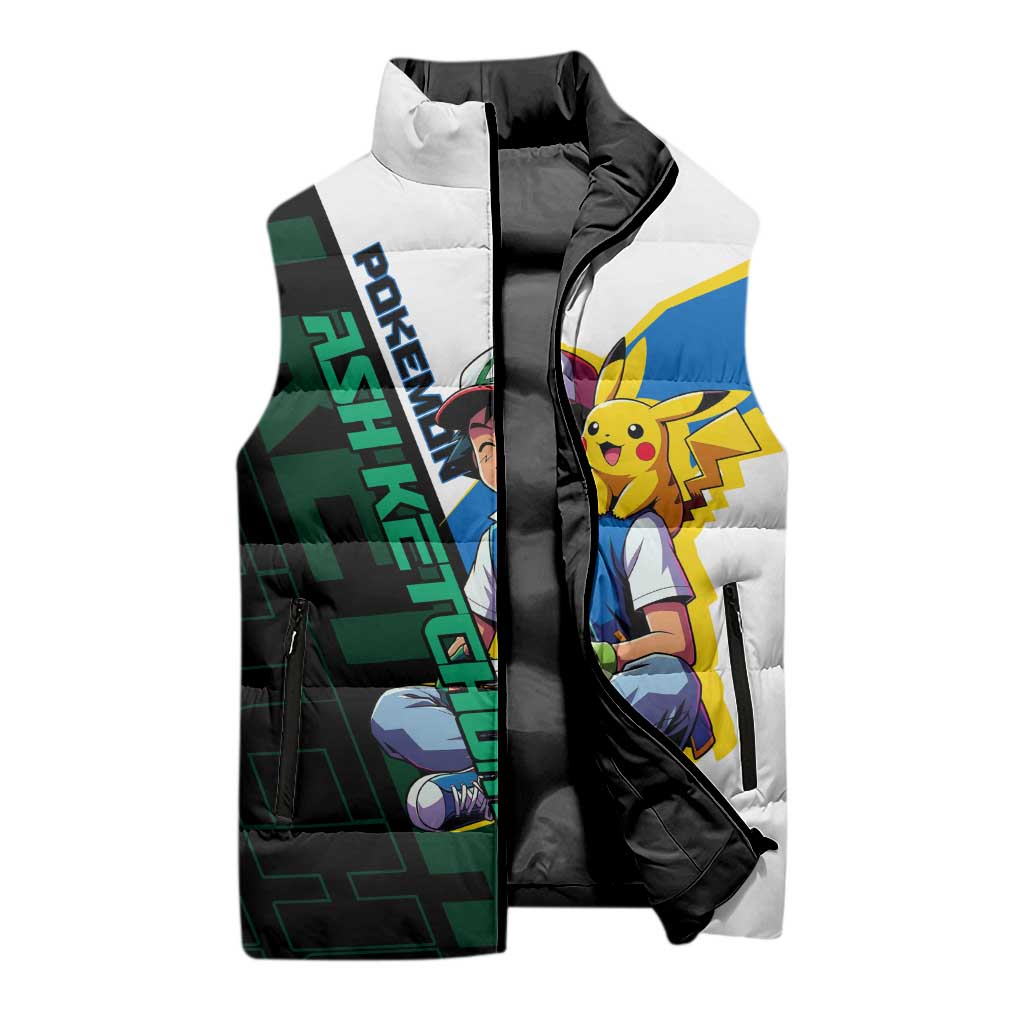 Ash & Pikachu Poké Sleeveless Puffer Jacket Vibrant Anime Character Style