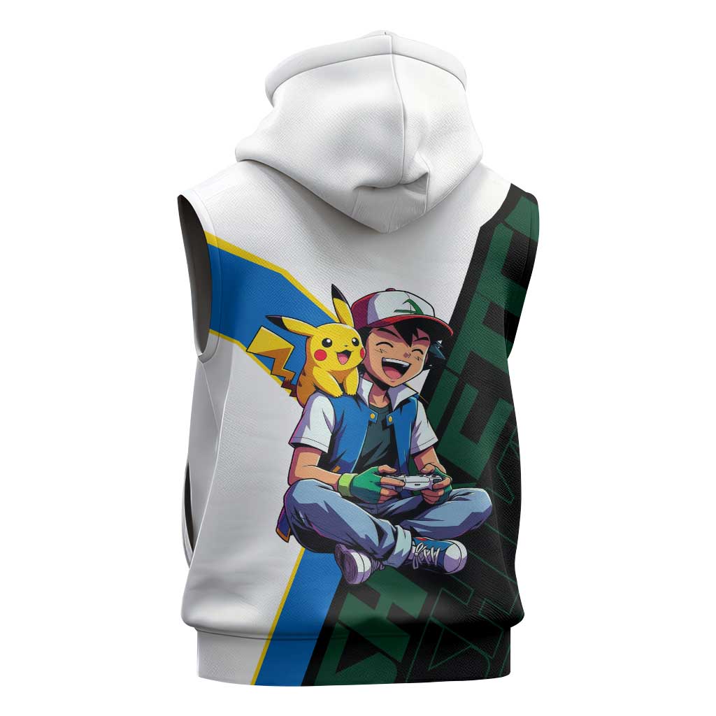 Ash & Pikachu Poké Sleeveless Zip Hoodie Vibrant Anime Character Style