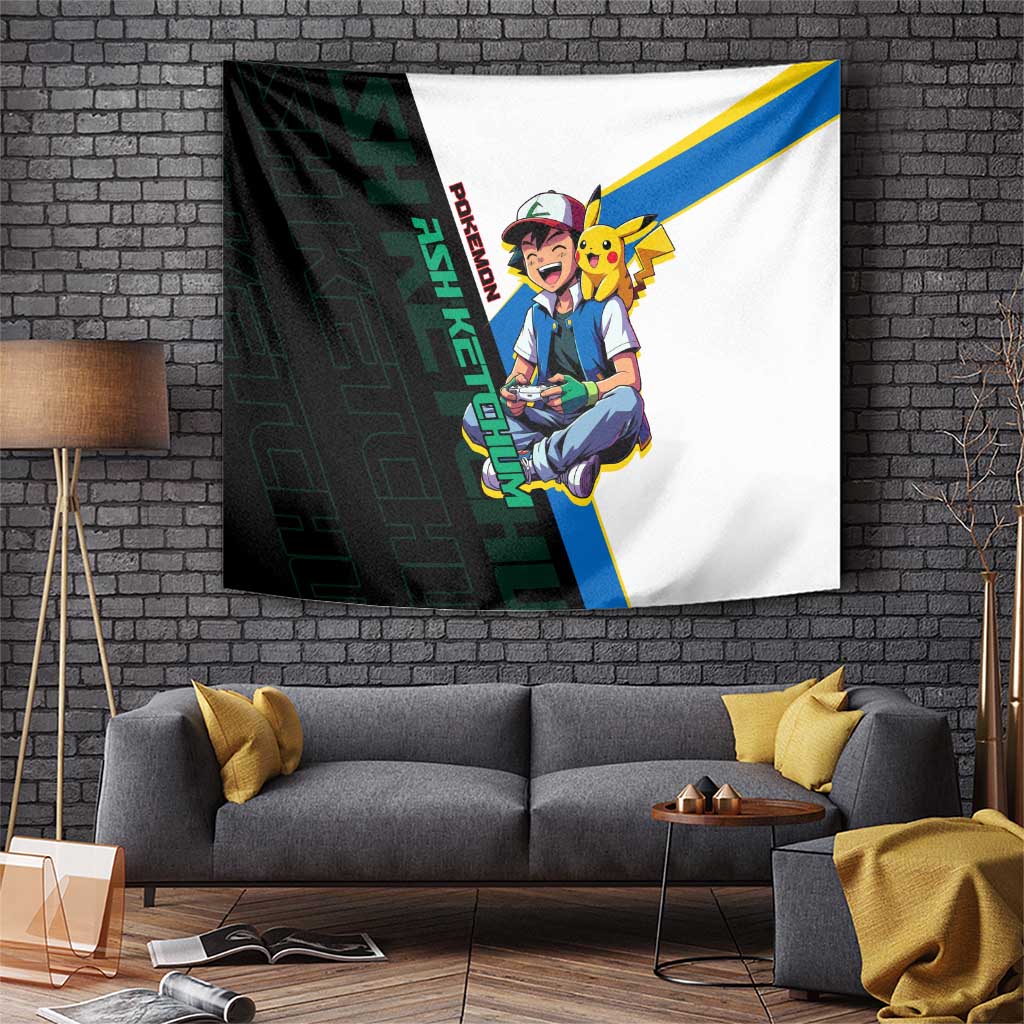 Ash & Pikachu Poké Tapestry Vibrant Anime Character Style