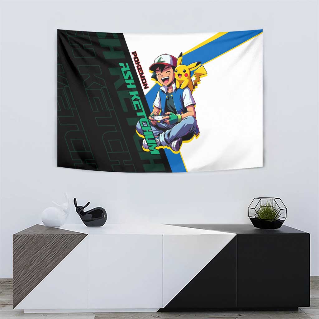 Ash & Pikachu Poké Tapestry Vibrant Anime Character Style