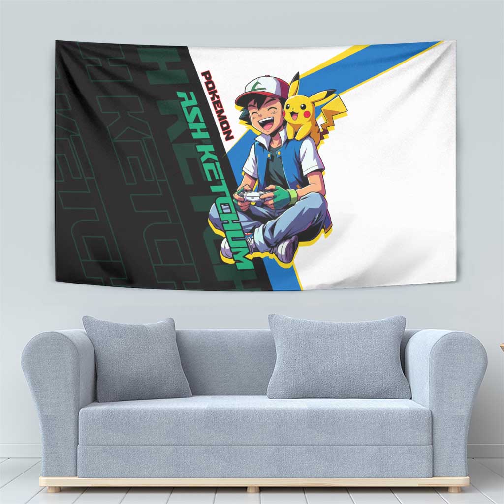 Ash & Pikachu Poké Tapestry Vibrant Anime Character Style