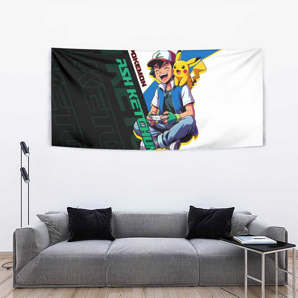 Ash & Pikachu Poké Tapestry Vibrant Anime Character Style