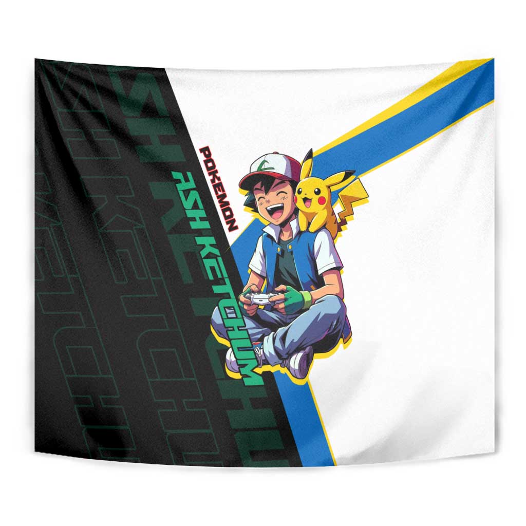 Ash & Pikachu Poké Tapestry Vibrant Anime Character Style