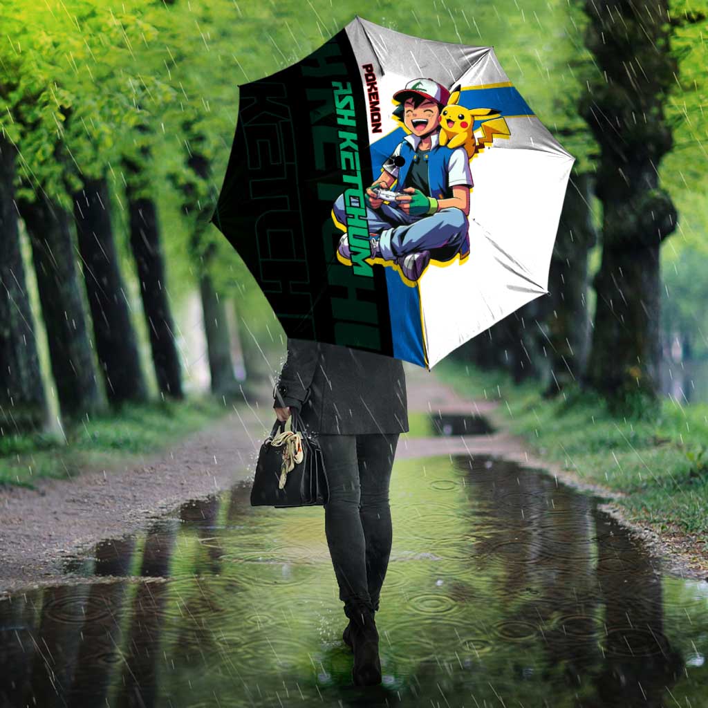 Ash & Pikachu Poké Umbrella Vibrant Anime Character Style