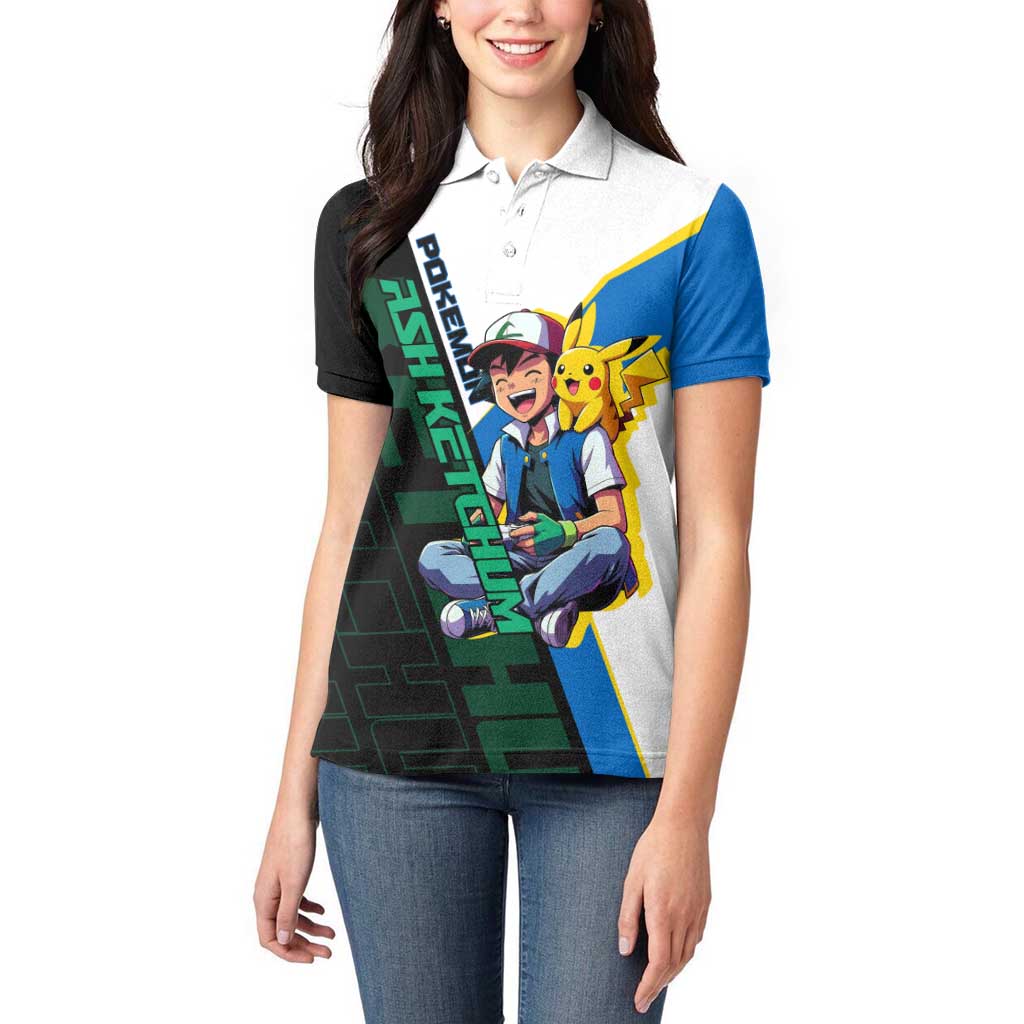 Ash & Pikachu Poké Women Polo Shirt Vibrant Anime Character Style
