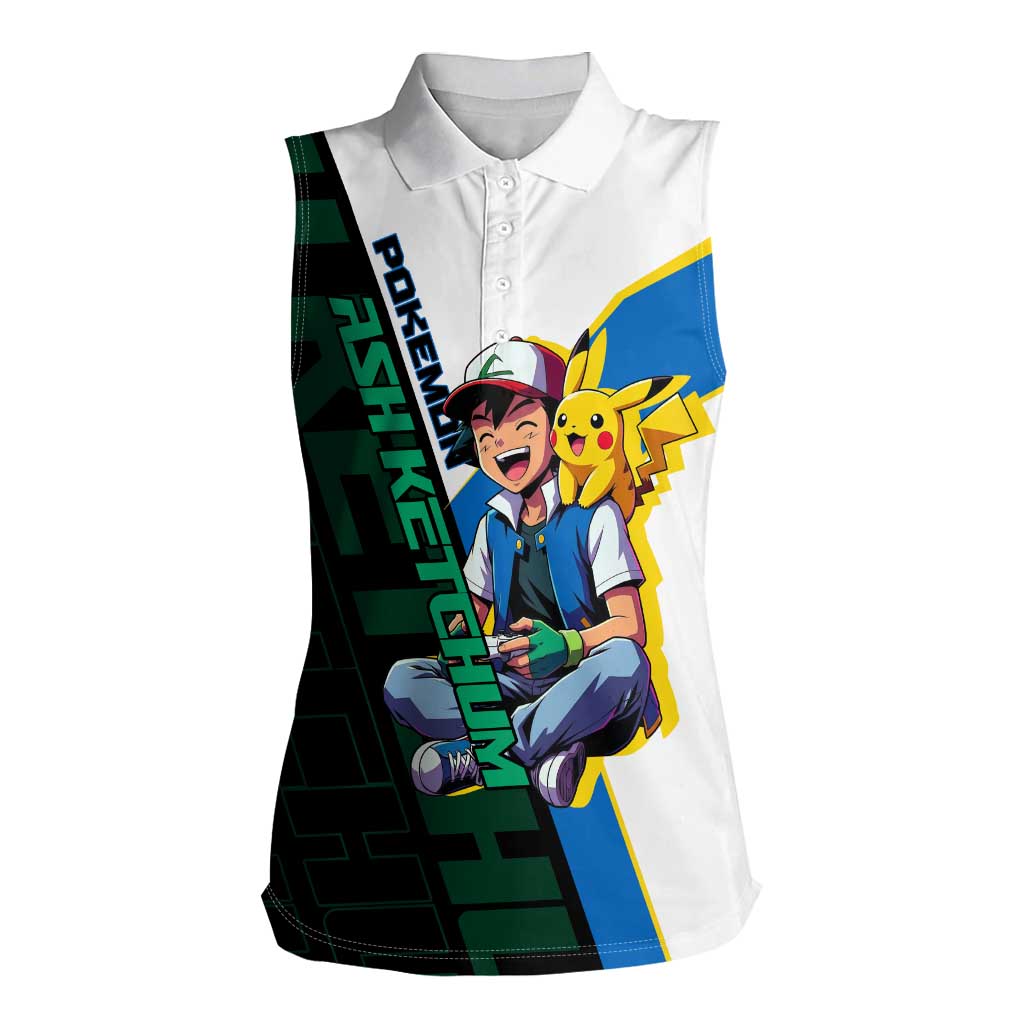 Ash & Pikachu Poké Women Sleeveless Polo Shirt Vibrant Anime Character Style