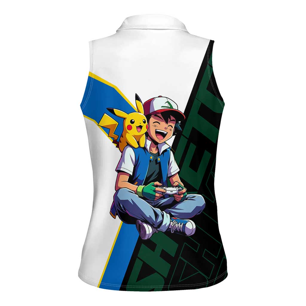 Ash & Pikachu Poké Women Sleeveless Polo Shirt Vibrant Anime Character Style