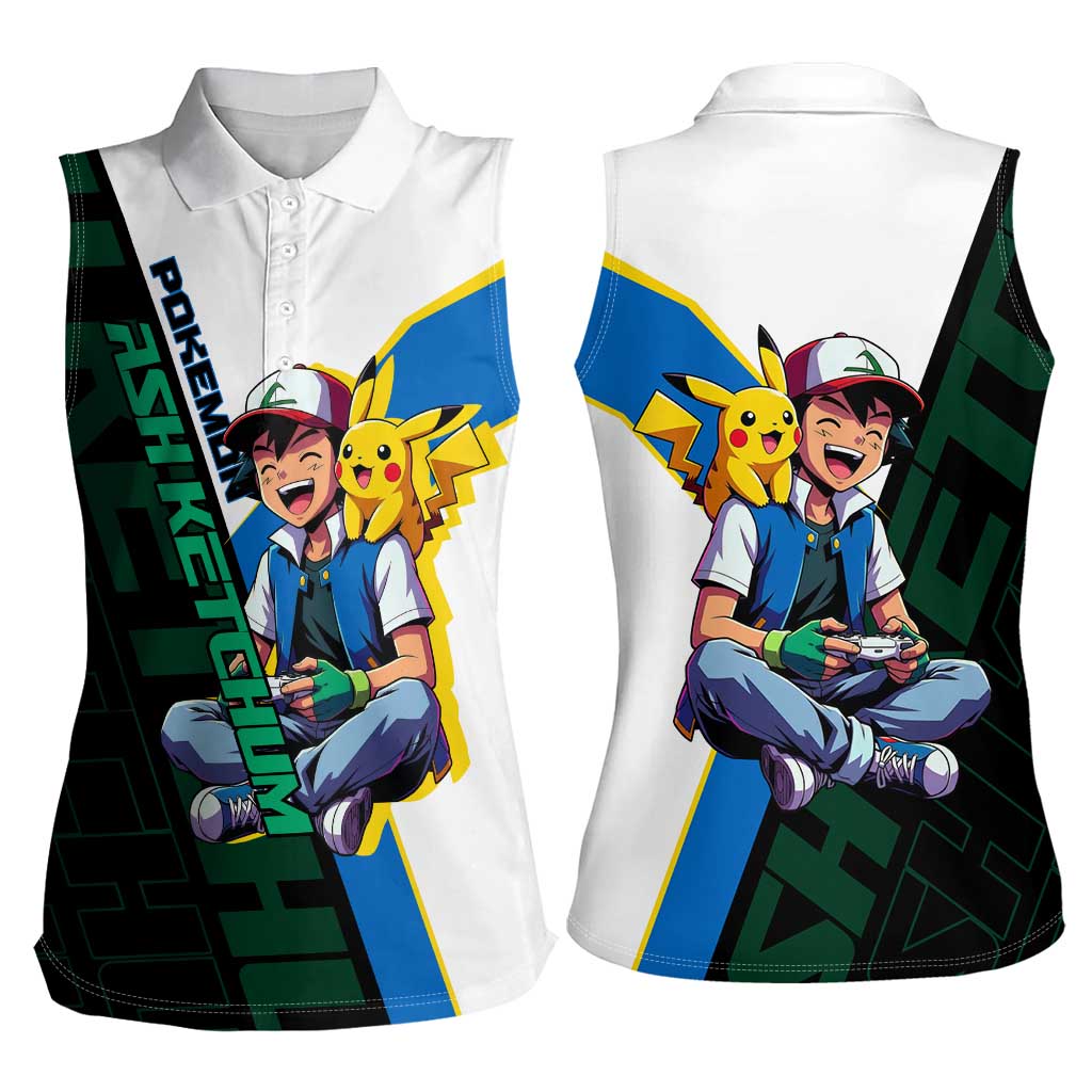 Ash & Pikachu Poké Women Sleeveless Polo Shirt Vibrant Anime Character Style