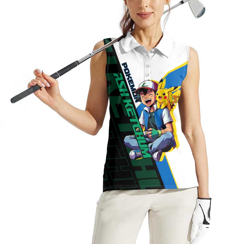 Ash & Pikachu Poké Women Sleeveless Polo Shirt Vibrant Anime Character Style