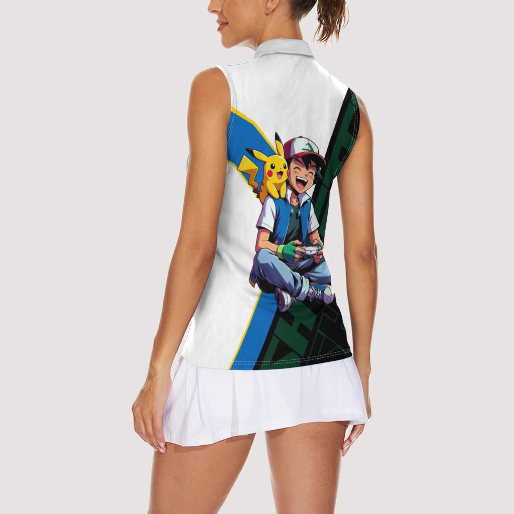 Ash & Pikachu Poké Women Sleeveless Polo Shirt Vibrant Anime Character Style