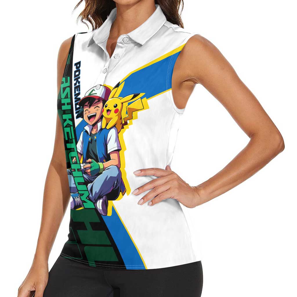 Ash & Pikachu Poké Women Sleeveless Polo Shirt Vibrant Anime Character Style