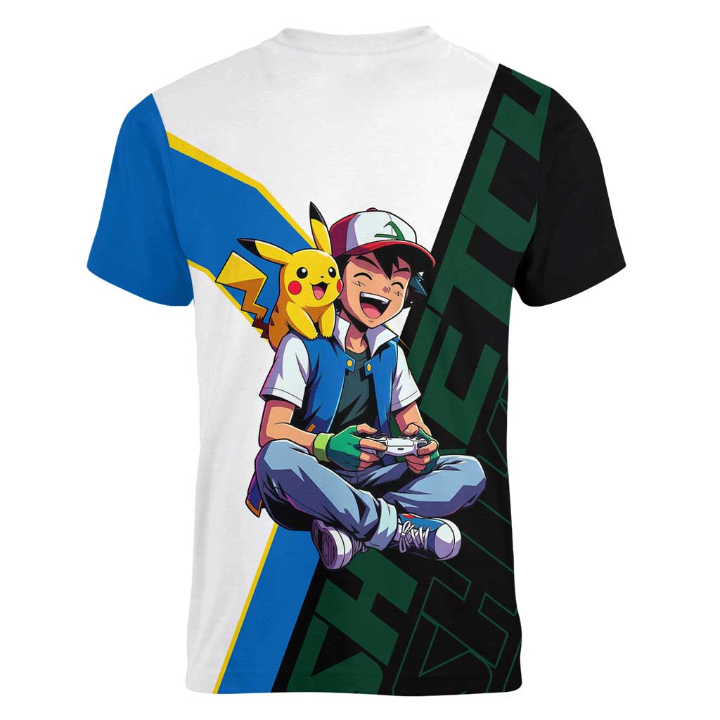 Ash & Pikachu Poké Women V-Neck T-Shirt Vibrant Anime Character Style