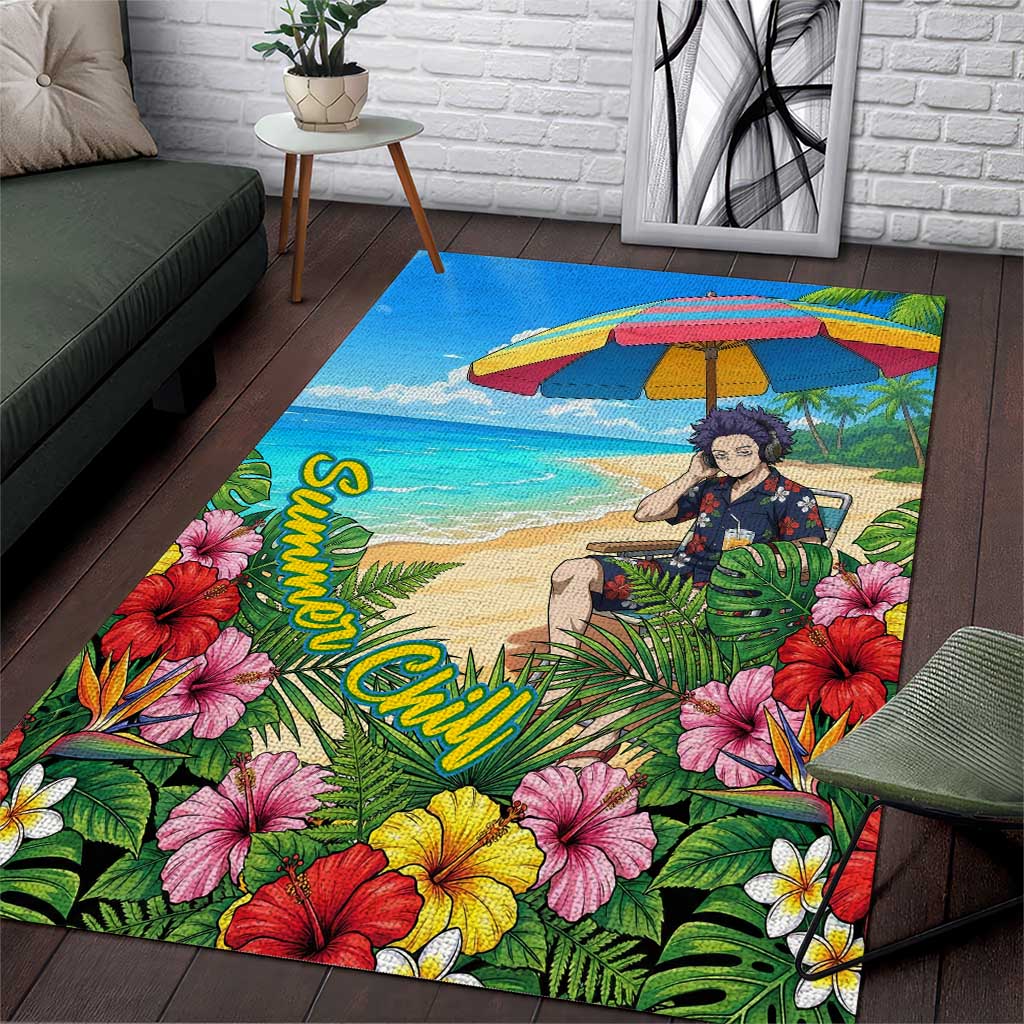 Hitoshi Shinso Summer Chill Area Rug Tropical Anime Lounge Scene