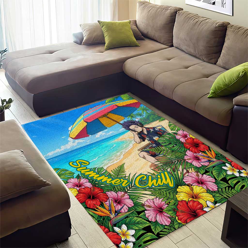 Hitoshi Shinso Summer Chill Area Rug Tropical Anime Lounge Scene