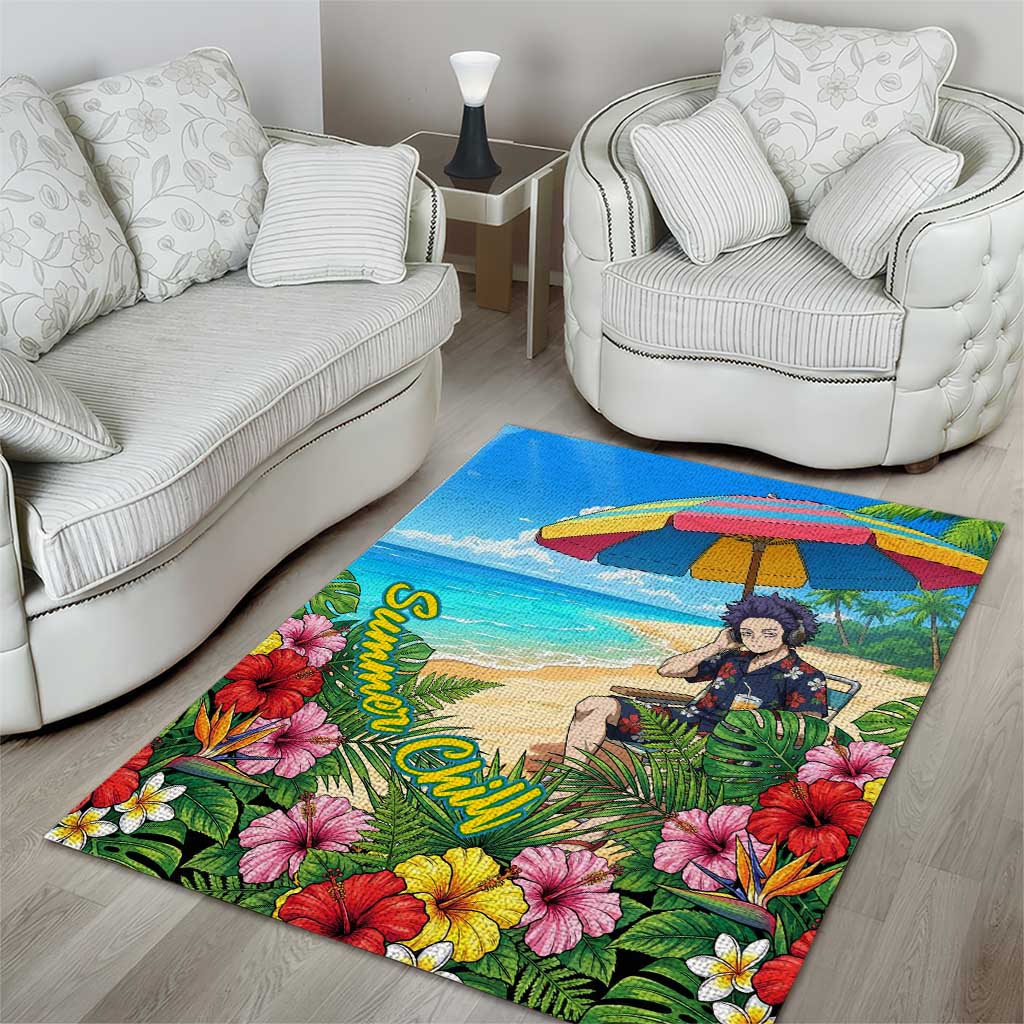 Hitoshi Shinso Summer Chill Area Rug Tropical Anime Lounge Scene