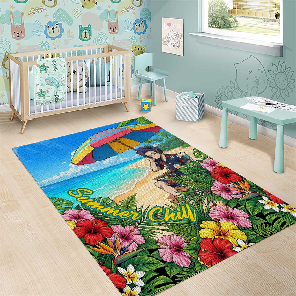 Hitoshi Shinso Summer Chill Area Rug Tropical Anime Lounge Scene