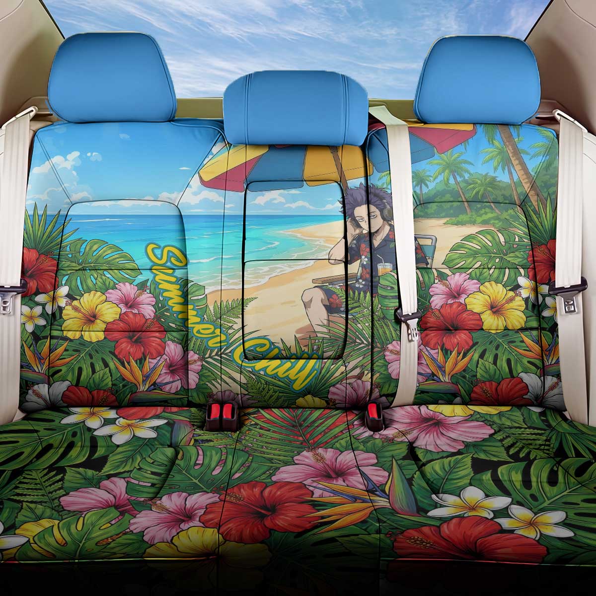 Hitoshi Shinso Summer Chill Back Car Seat Cover Tropical Anime Lounge Scene
