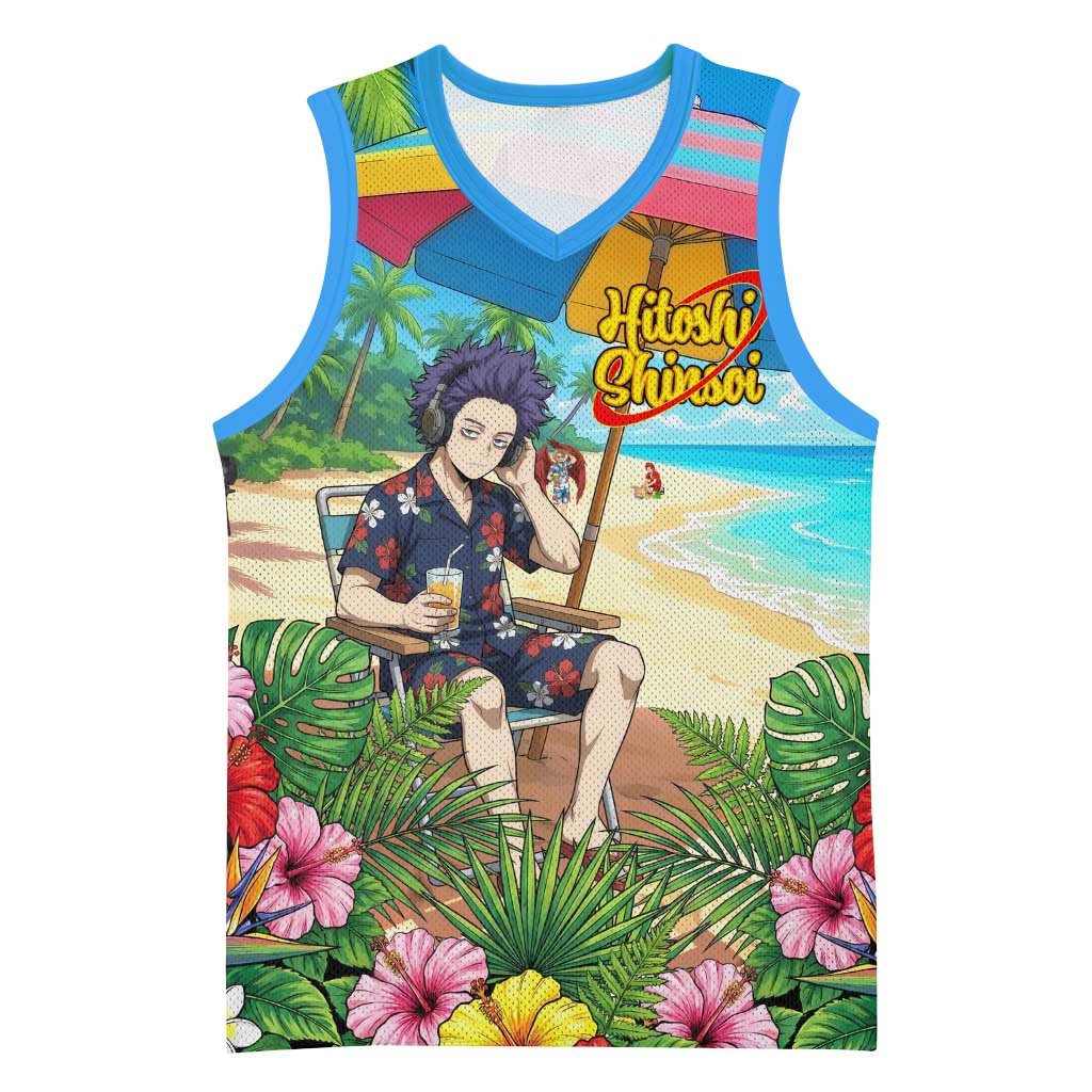 Hitoshi Shinso Summer Chill Basketball Jersey Tropical Anime Lounge Scene