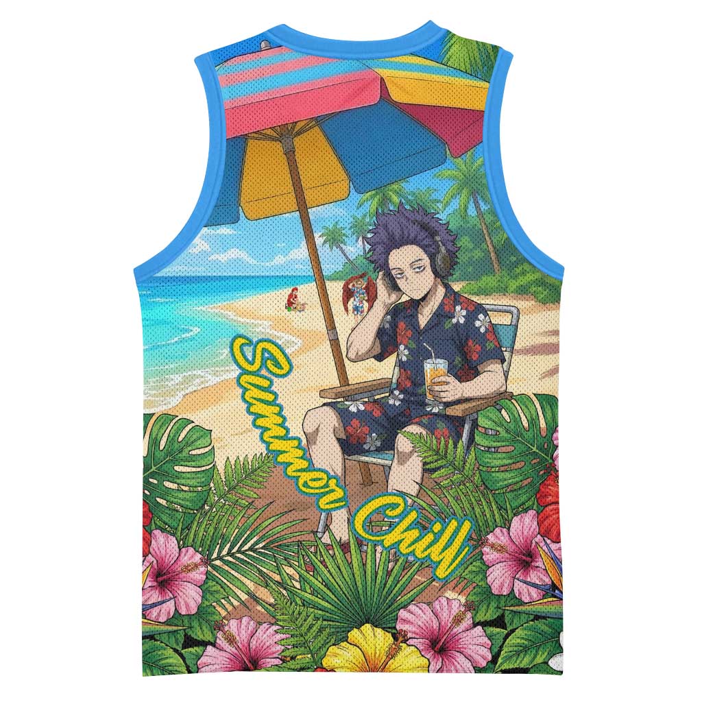 Hitoshi Shinso Summer Chill Basketball Jersey Tropical Anime Lounge Scene