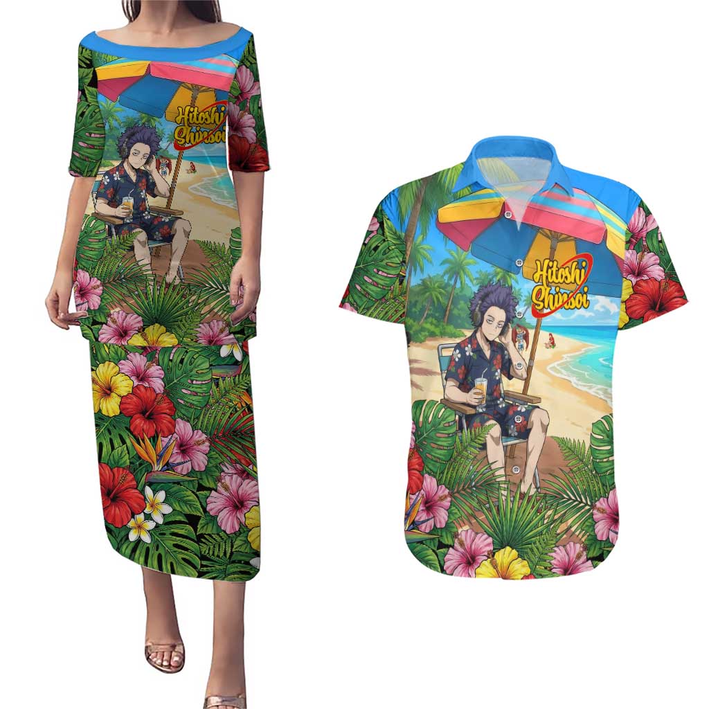 Hitoshi Shinso Summer Chill Couples Matching Puletasi and Hawaiian Shirt Tropical Anime Lounge Scene
