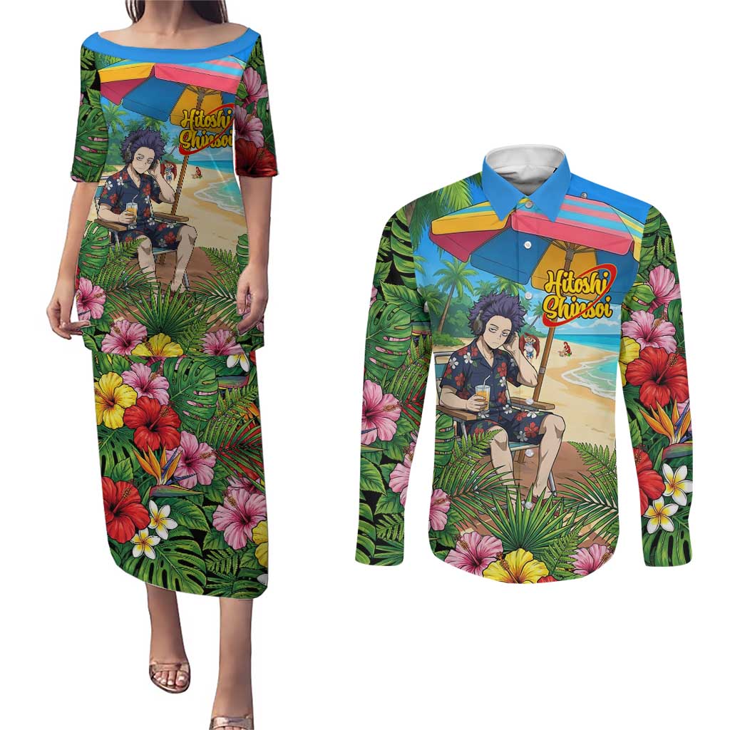 Hitoshi Shinso Summer Chill Couples Matching Puletasi and Long Sleeve Button Shirt Tropical Anime Lounge Scene