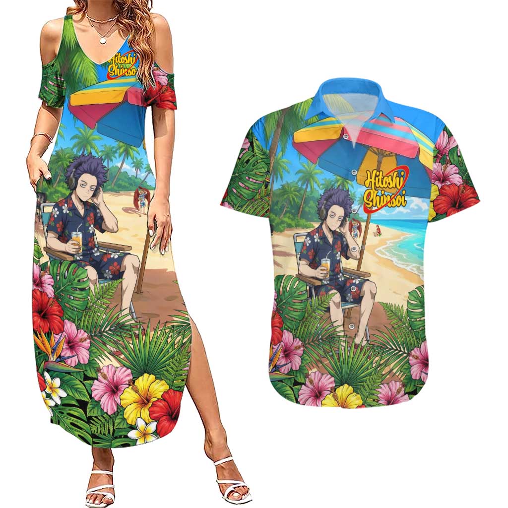 Hitoshi Shinso Summer Chill Couples Matching Summer Maxi Dress and Hawaiian Shirt Tropical Anime Lounge Scene