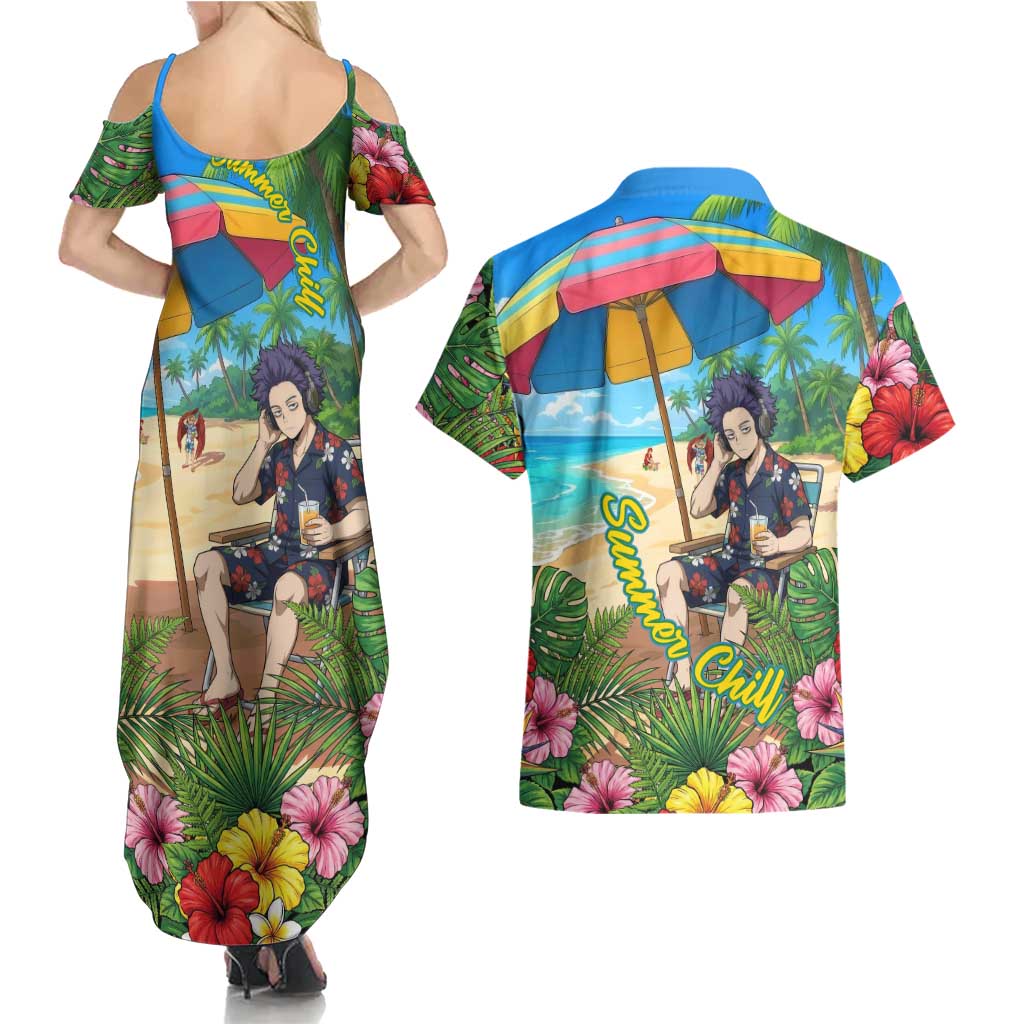 Hitoshi Shinso Summer Chill Couples Matching Summer Maxi Dress and Hawaiian Shirt Tropical Anime Lounge Scene
