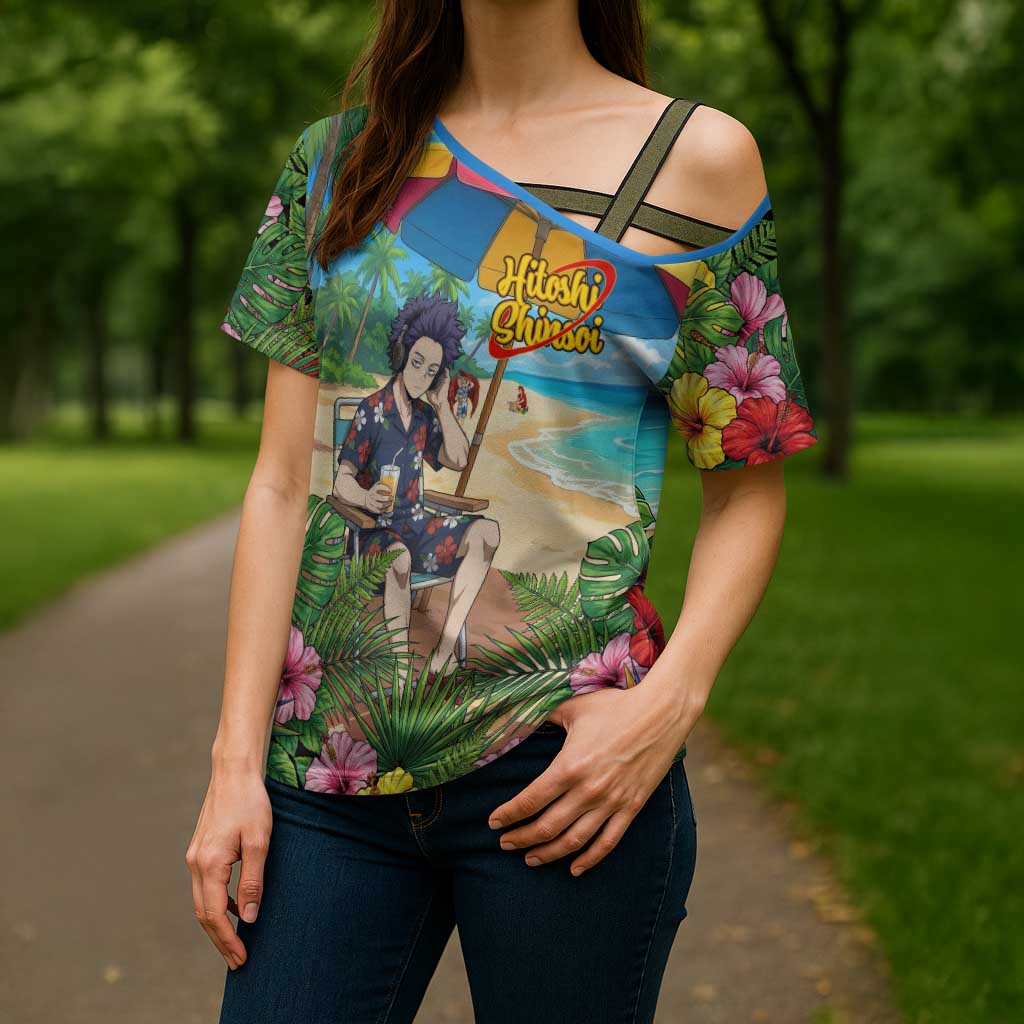 Hitoshi Shinso Summer Chill Cross Shoulder Shirt Tropical Anime Lounge Scene