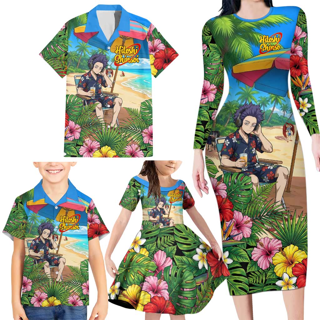 Hitoshi Shinso Summer Chill Family Matching Long Sleeve Bodycon Dress and Hawaiian Shirt Tropical Anime Lounge Scene