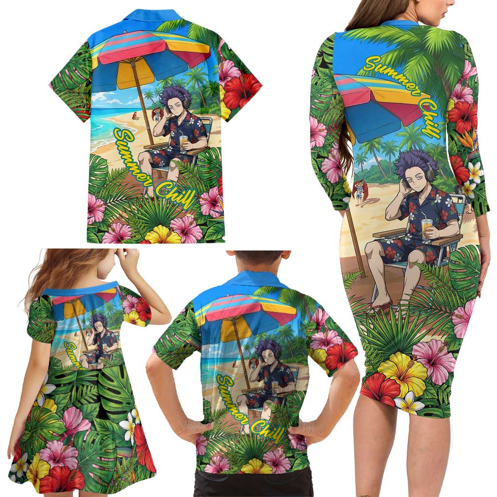 Hitoshi Shinso Summer Chill Family Matching Long Sleeve Bodycon Dress and Hawaiian Shirt Tropical Anime Lounge Scene