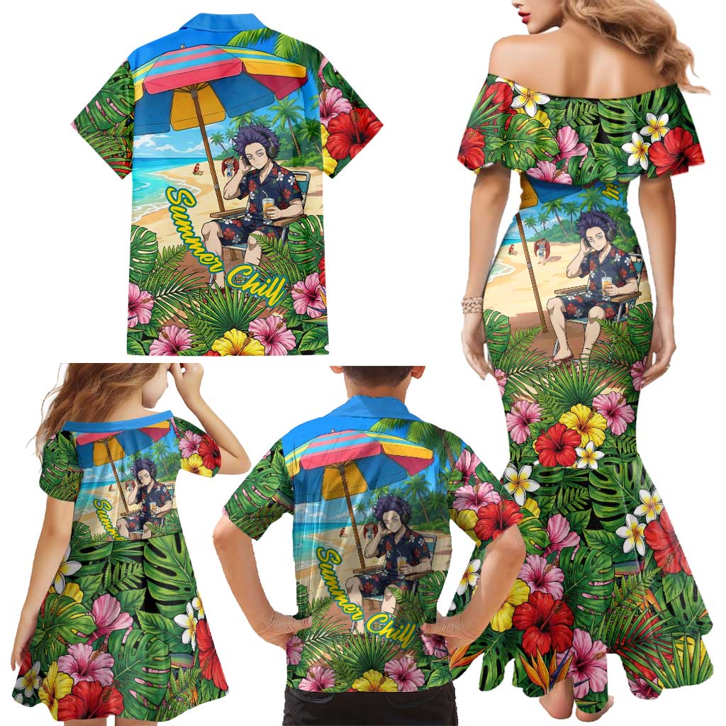 Hitoshi Shinso Summer Chill Family Matching Mermaid Dress and Hawaiian Shirt Tropical Anime Lounge Scene