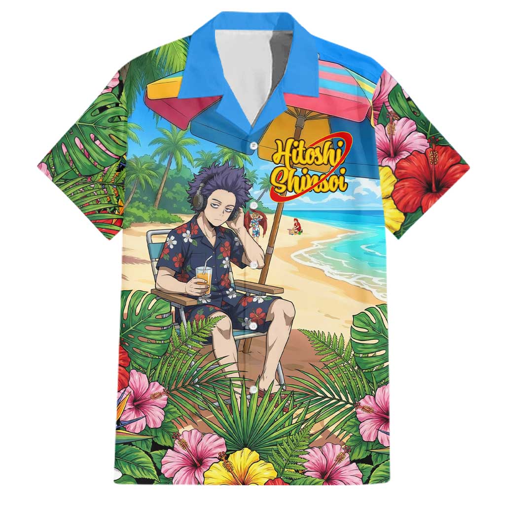 Hitoshi Shinso Summer Chill Family Matching Off The Shoulder Long Sleeve Dress and Hawaiian Shirt Tropical Anime Lounge Scene