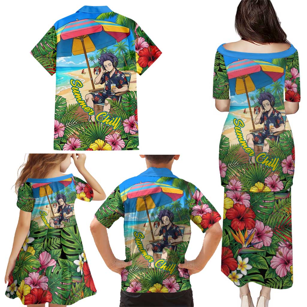 Hitoshi Shinso Summer Chill Family Matching Puletasi and Hawaiian Shirt Tropical Anime Lounge Scene